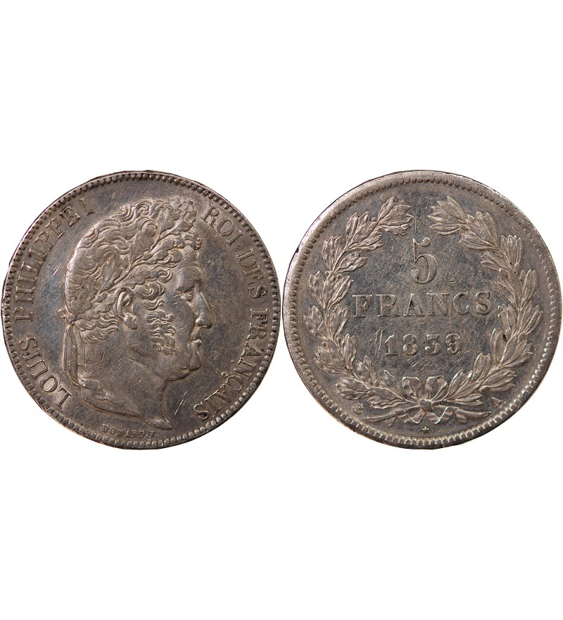 LOUIS PHILIPPE﻿ - 5 FRANCS ARGENT 1839 A PARIS "Type Domard, Tr relief"