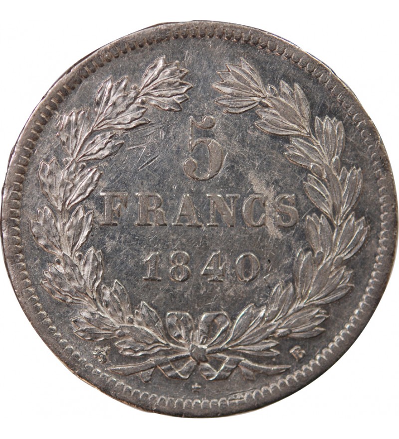LOUIS PHILIPPE﻿ - 5 FRANCS ARGENT 1840 B ROUEN "Type Domard, Tr relief"