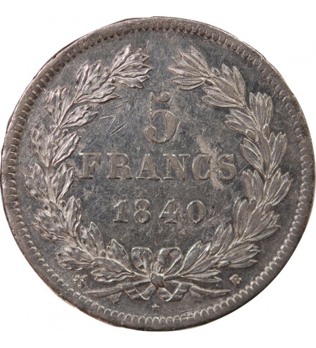 LOUIS PHILIPPE﻿ - 5 FRANCS ARGENT 1840 B ROUEN "Type Domard, Tr relief"