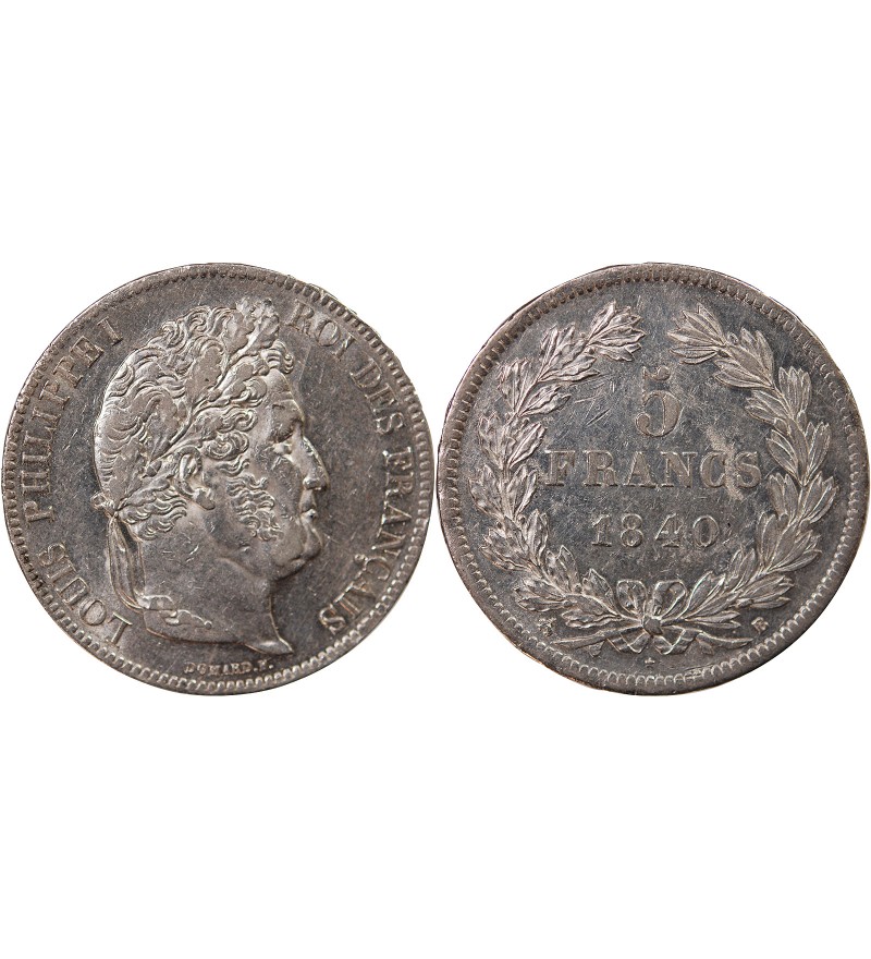 LOUIS PHILIPPE﻿ - 5 FRANCS ARGENT 1840 B ROUEN "Type Domard, Tr relief"