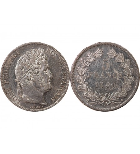 LOUIS PHILIPPE﻿ - 5 FRANCS ARGENT 1840 B ROUEN "Type Domard, Tr relief"