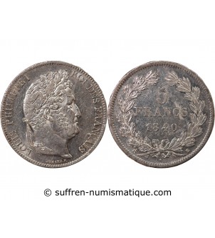 LOUIS PHILIPPE﻿ - 5 FRANCS ARGENT 1840 B ROUEN "Type Domard, Tr relief"