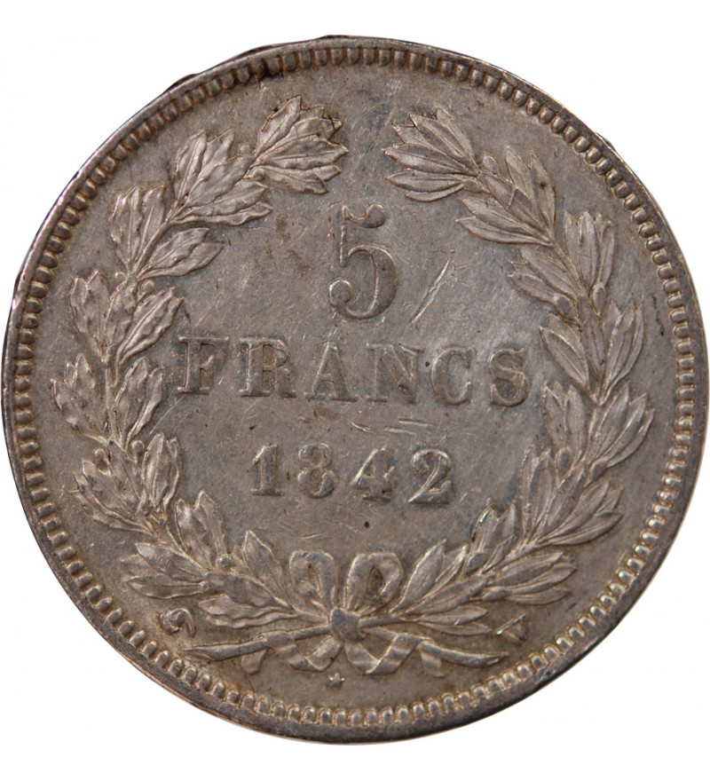 LOUIS PHILIPPE﻿ - 5 FRANCS ARGENT 1842 W LILLE "Type Domard, Tr relief"