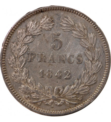 LOUIS PHILIPPE﻿ - 5 FRANCS ARGENT 1842 W LILLE "Type Domard, Tr relief"