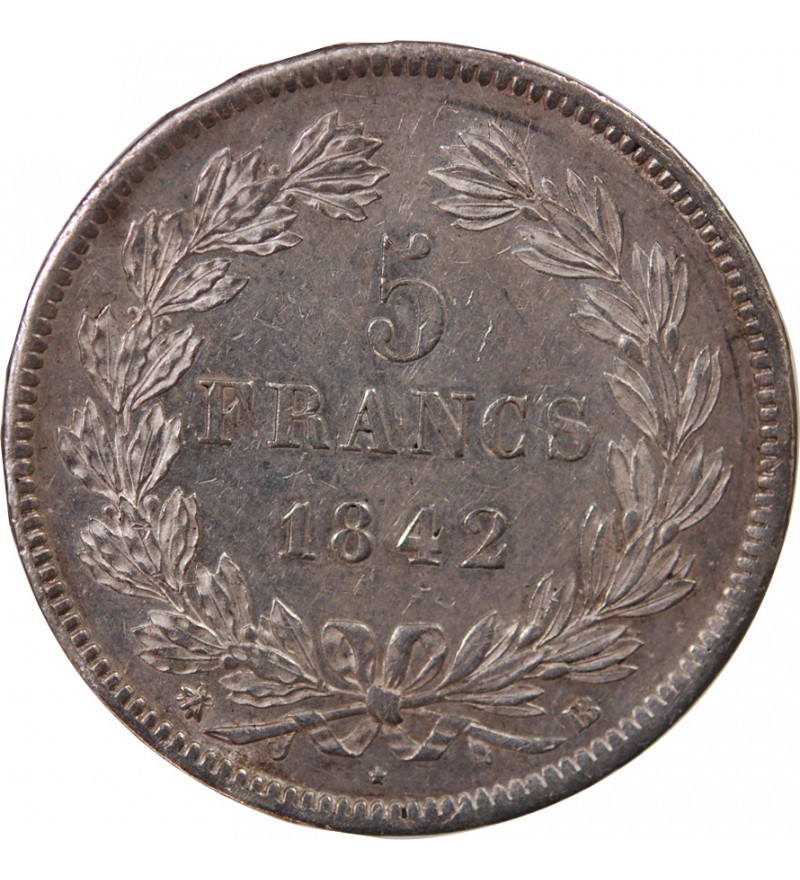 LOUIS PHILIPPE﻿ - 5 FRANCS ARGENT 1842 BB STRASBOURG "Type Domard, Tr relief"