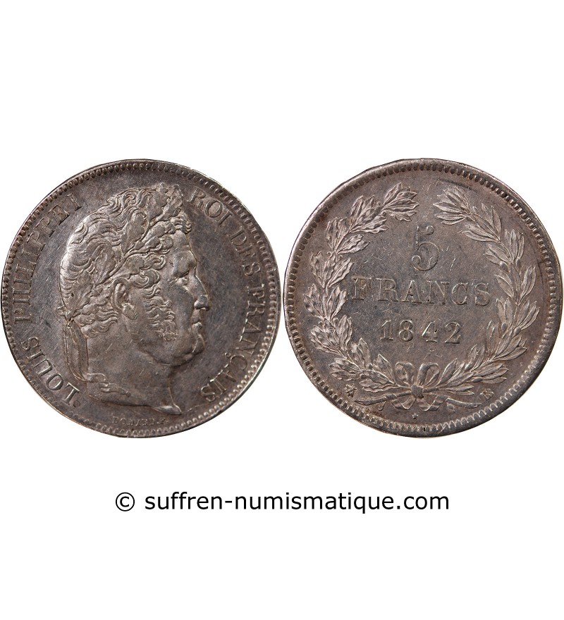 LOUIS PHILIPPE﻿ - 5 FRANCS ARGENT 1842 BB STRASBOURG "Type Domard, Tr relief"