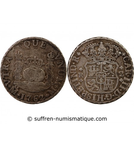 MEXIQUE, CHARLES III - 2 REALES ARGENT 1862 MEXICO