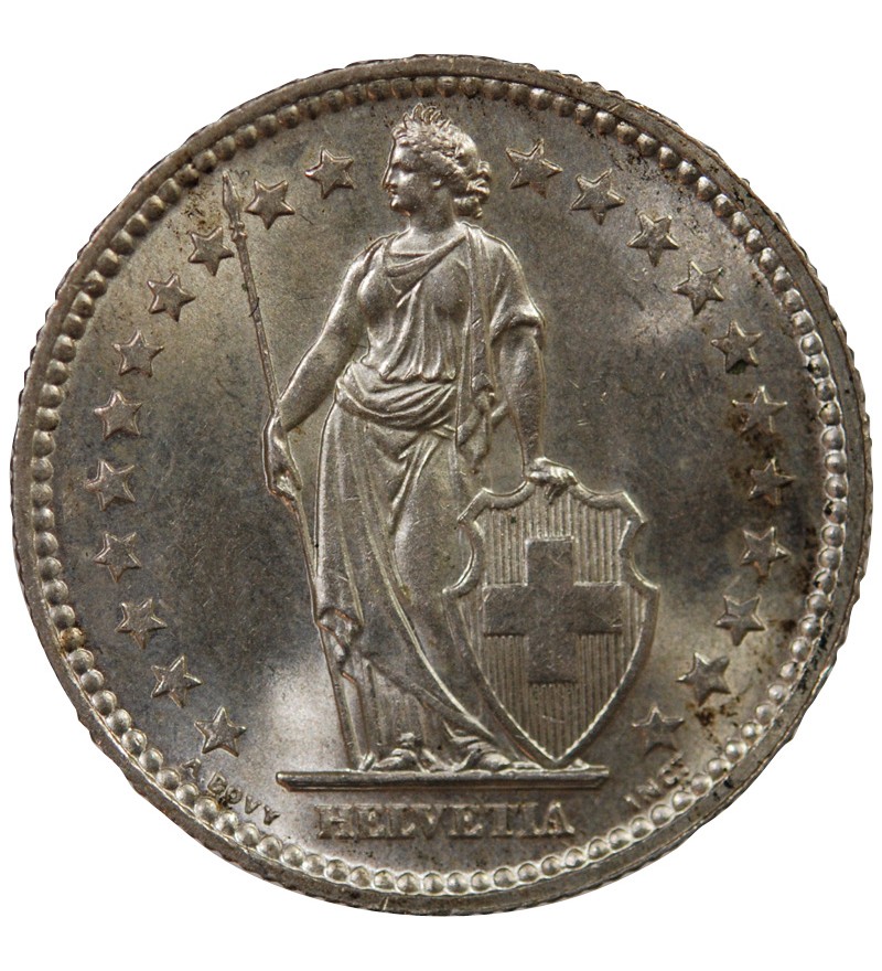 SUISSE, HELVETIA DEBOUT - 2 FRANCS ARGENT 1957 B BERNE