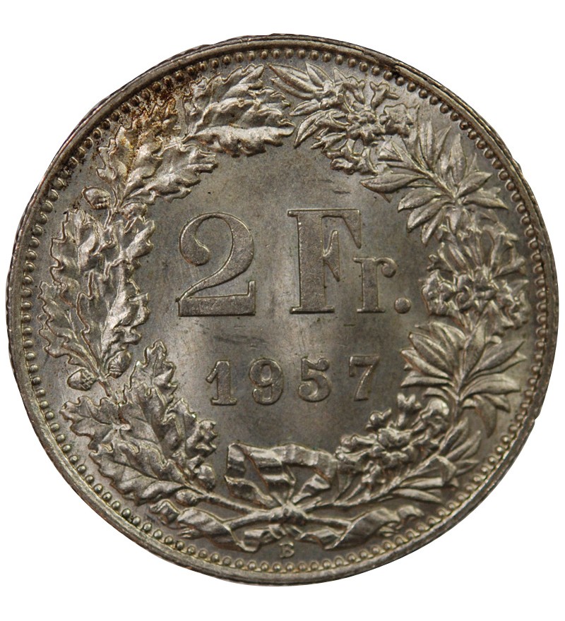 SUISSE, HELVETIA DEBOUT - 2 FRANCS ARGENT 1957 B BERNE