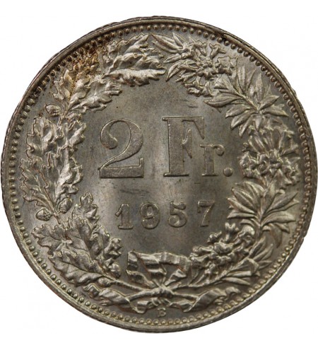 SUISSE, HELVETIA DEBOUT - 2 FRANCS ARGENT 1957 B BERNE