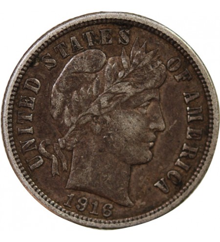 USA - 10 CENTS ARGENT "Barber Dime" 1916 PHILADELPHIE