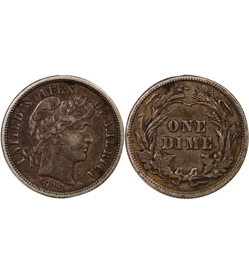 USA - 10 CENTS ARGENT "Barber Dime" 1916 PHILADELPHIE