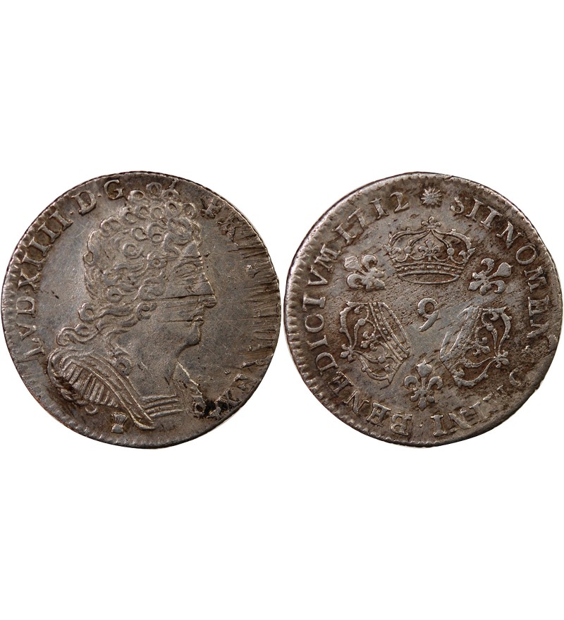 LOUIS XIV﻿ - 1/10 ECU AUX TROIS COURONNES 1712 9 RENNES