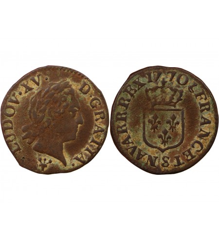 LOUIS XV - LIARD A LA VIEILLE TÊTE 1770 S REIMS