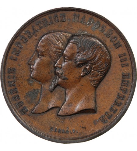 EXPOSITION UNIVERSELLE DE 1855, NAPOLEON III ET EUGENIE - MEDAILLE ZINC