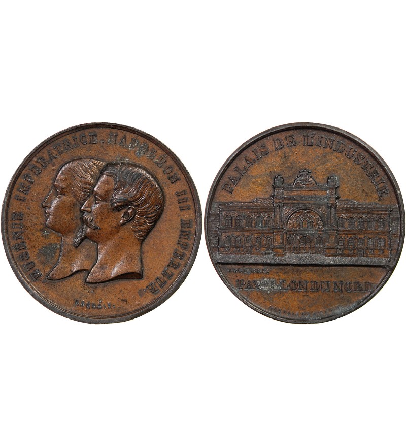 EXPOSITION UNIVERSELLE DE 1855, NAPOLEON III ET EUGENIE - MEDAILLE ZINC
