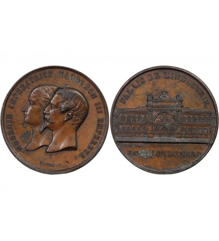EXPOSITION UNIVERSELLE DE 1855, NAPOLEON III ET EUGENIE - MEDAILLE ZINC