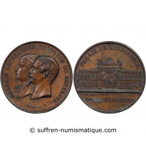 EXPOSITION UNIVERSELLE DE 1855, NAPOLEON III ET EUGENIE - MEDAILLE ZINC