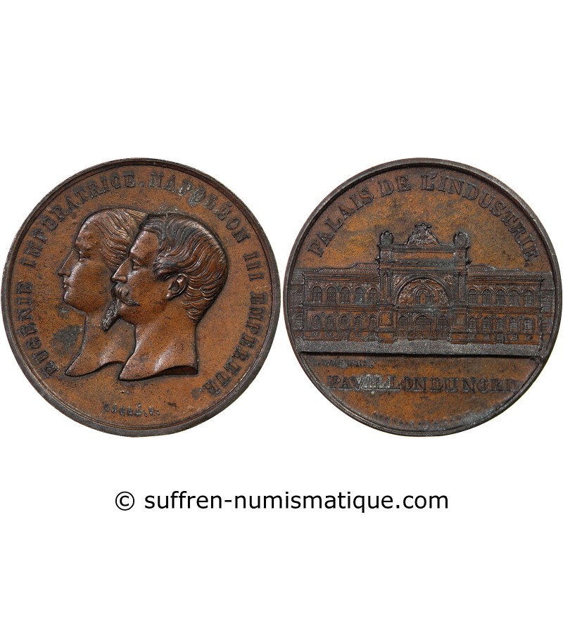 EXPOSITION UNIVERSELLE DE 1855, NAPOLEON III ET EUGENIE - MEDAILLE ZINC