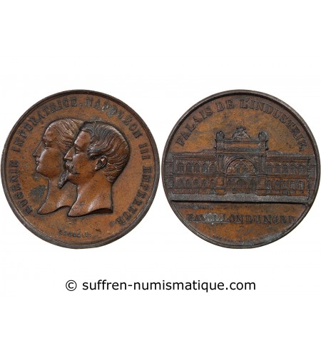 EXPOSITION UNIVERSELLE DE 1855, NAPOLEON III ET EUGENIE - MEDAILLE ZINC