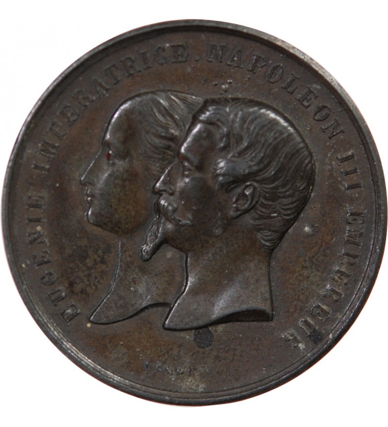 EXPOSITION UNIVERSELLE DE 1855, NAPOLEON III ET EUGENIE - MEDAILLE ZINC