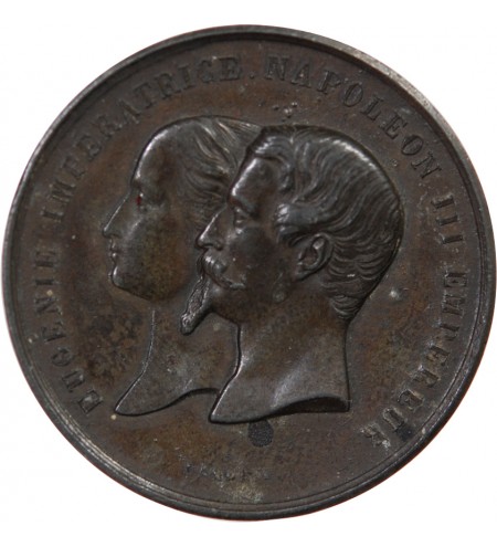 EXPOSITION UNIVERSELLE DE 1855, NAPOLEON III ET EUGENIE - MEDAILLE ZINC