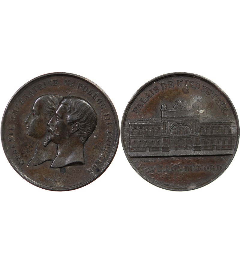 EXPOSITION UNIVERSELLE DE 1855, NAPOLEON III ET EUGENIE - MEDAILLE ZINC