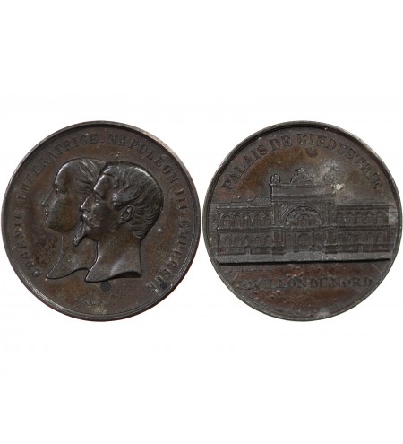 EXPOSITION UNIVERSELLE DE 1855, NAPOLEON III ET EUGENIE - MEDAILLE ZINC
