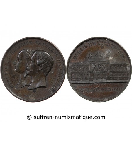 EXPOSITION UNIVERSELLE DE 1855, NAPOLEON III ET EUGENIE - MEDAILLE ZINC