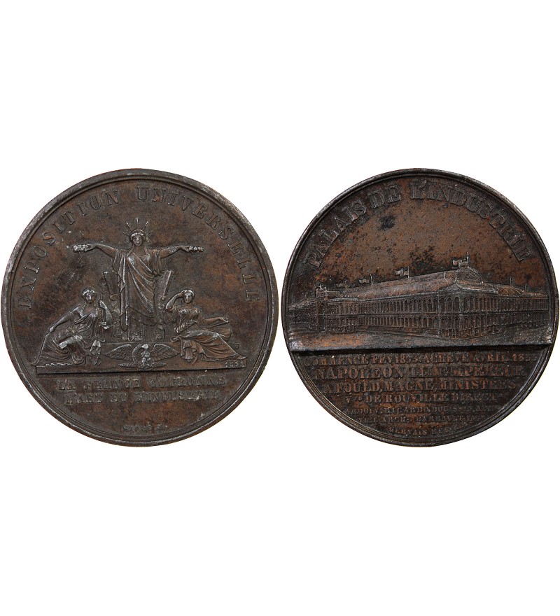 EXPOSITION UNIVERSELLE DE 1855, PALAIS DE L'INDUSTRIE - MEDAILLE ZINC