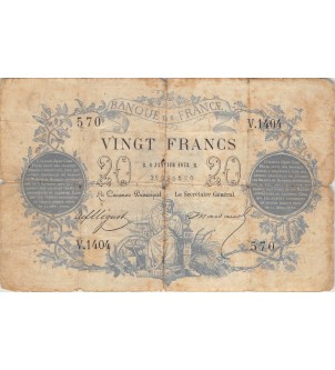 FRANCE - 20 FRANCS 08/01/1873 - SÉRIE V.1404 - B 2