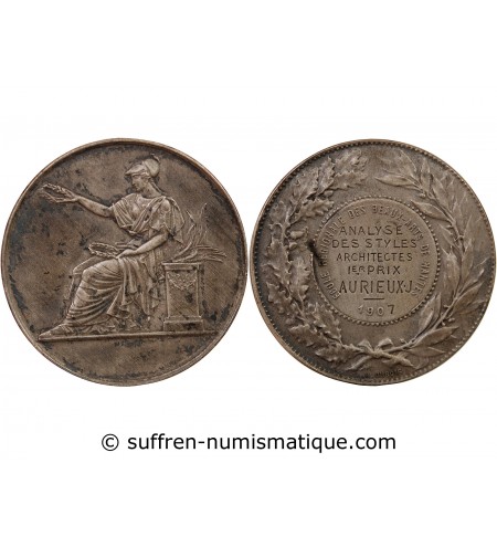 ECOLE DES BEAUX-ARTS DE NANTES - MEDAILLE ARGENT attribuée en 1907
