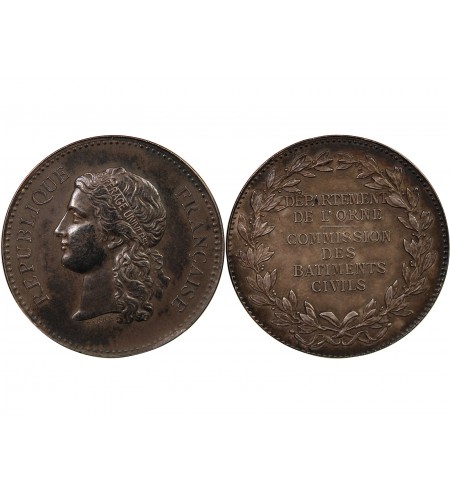 DÉPARTEMENT DE L'ORNE, BÂTIMENTS CIVILS - MEDAILLE ARGENT Poinçon Corne (après 1879)