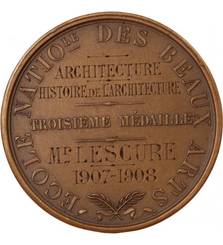 ECOLE NATIONALE DES BEAUX-ARTS - MEDAILLE BRONZE attribuée en 1908