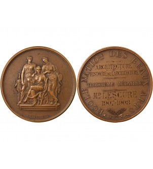ECOLE NATIONALE DES BEAUX-ARTS - MEDAILLE BRONZE attribuée en 1908 2