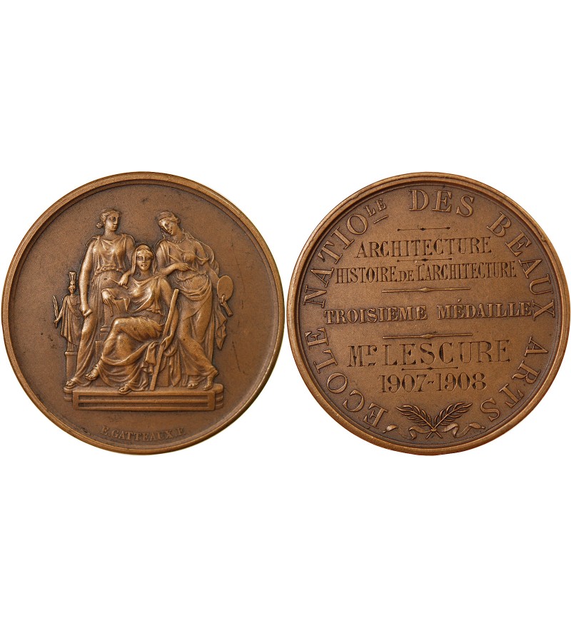 ECOLE NATIONALE DES BEAUX-ARTS - MEDAILLE BRONZE attribuée en 1908