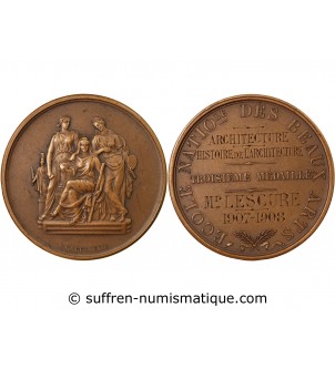 ECOLE NATIONALE DES BEAUX-ARTS - MEDAILLE BRONZE attribuée en 1908