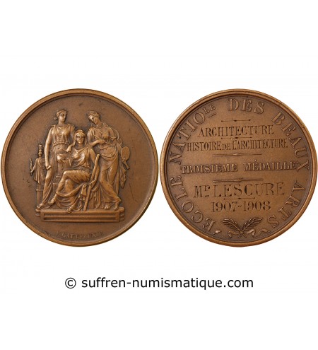 ECOLE NATIONALE DES BEAUX-ARTS - MEDAILLE BRONZE attribuée en 1908
