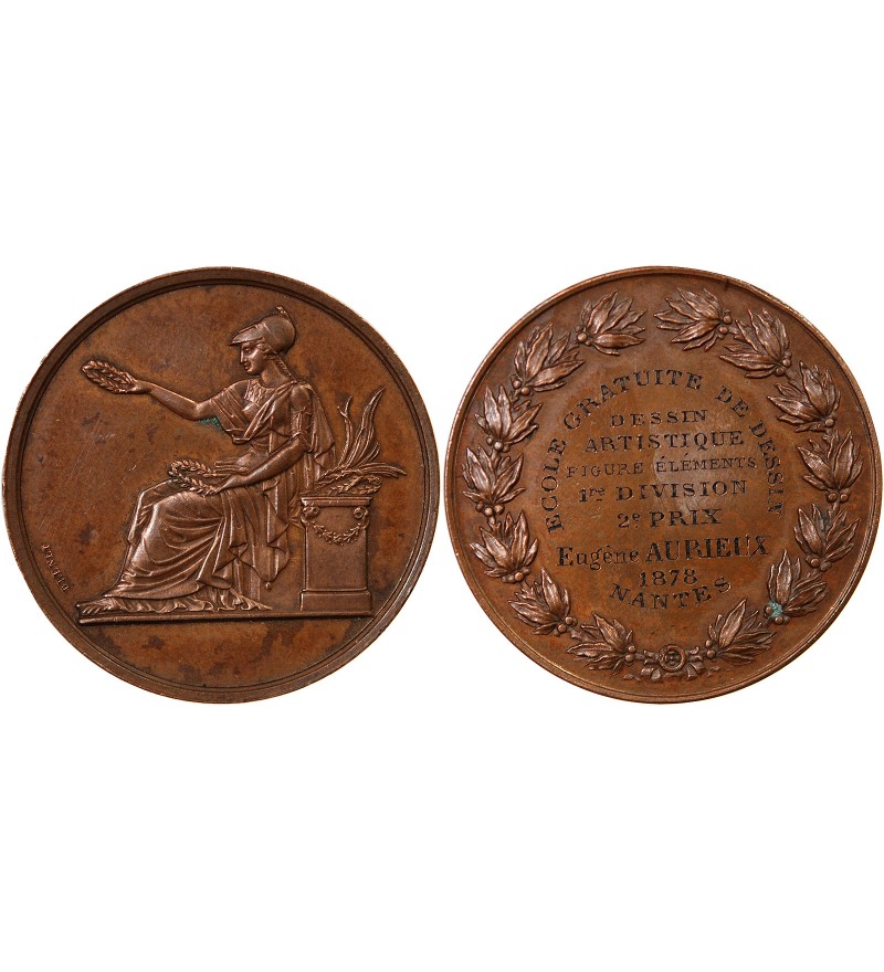 ECOLE DE DESSIN DE NANTES - MEDAILLE CUIVRE attribuée en 1878