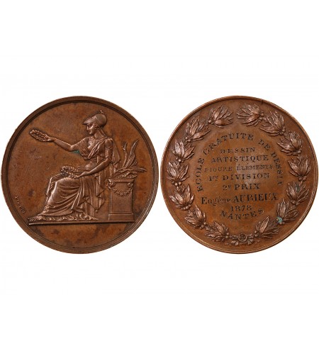 ECOLE DE DESSIN DE NANTES - MEDAILLE CUIVRE attribuée en 1878