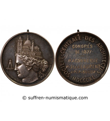 SOCIETE CENTRALE DES ARCHITECTES, CONGRES DE 1877 - JETON ARGENT