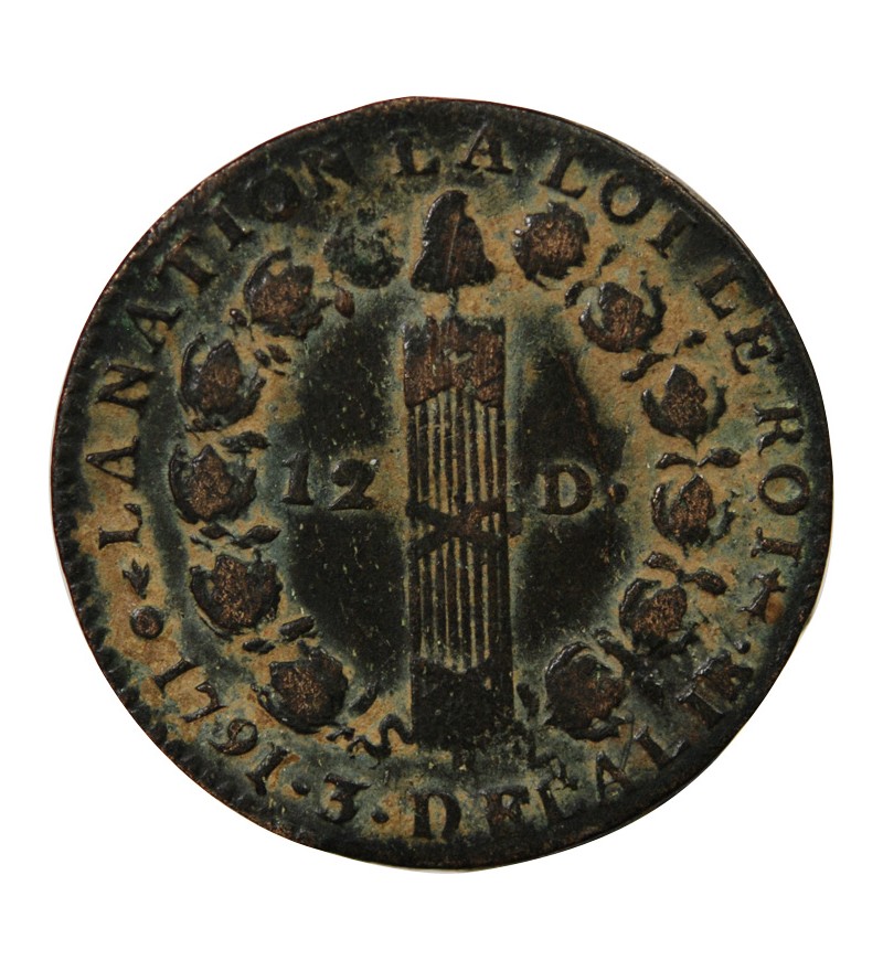 LOUIS XVI, CONSTITUTION - 12 DENIERS 1791 AA METZ
