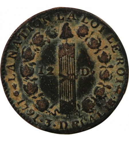 LOUIS XVI, CONSTITUTION - 12 DENIERS 1791 AA METZ