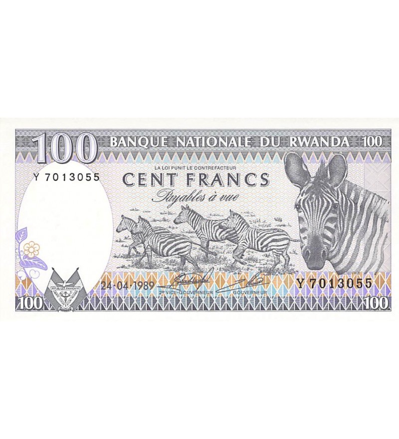 RWANDA - 100 FRANCS 24/04/1989 - P.NEUF
