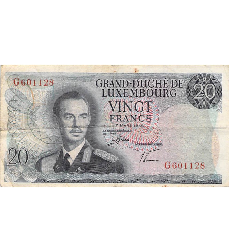 LUXEMBOURG, GRAND-DUC JEAN - 20 FRANCS 07/03/1966 - TB