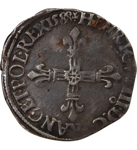 HENRI III - 1/4 ECU ARGENT 1588 RENNES