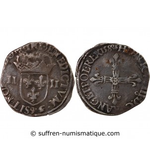 HENRI III - 1/4 ECU ARGENT 1588 RENNES