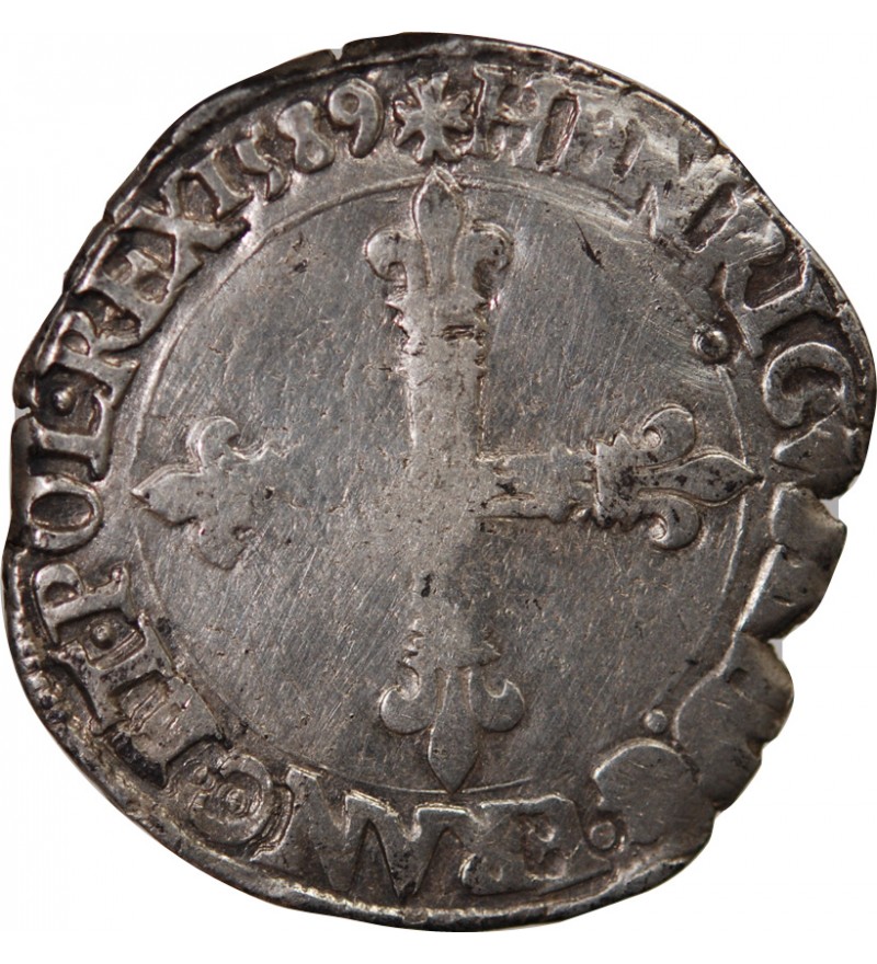 HENRI III - 1/4 ECU ARGENT 1589 T NANTES