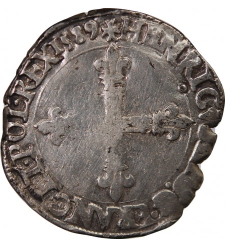 HENRI III - 1/4 ECU ARGENT 1589 T NANTES