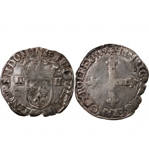 HENRI III - 1/4 ECU ARGENT 1589 T NANTES 2